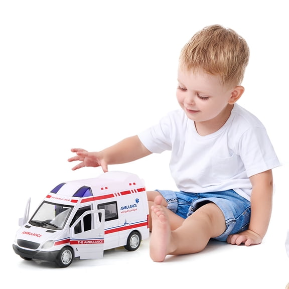 BESTSKY Mini Simulation Openable Doors Light Sound Effects ABS Ambulance Police Pull Back Car Toy for Kids