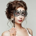 thumbnail image 4 of Women Masquerade Mask with Stick, Handheld Carnival Halloween Mardi Gras Mask,Venetian Party Metal Rhinestone Mask, 4 of 8