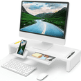 thumbnail image 1 of Foldable Computer Monitor Riser, Adjustable Length Computer Stand and Storage Drawer & Pen Slot, Phone Stand Compatible Computer, Desktop, Laptop, Save Space (White), 1 of 5