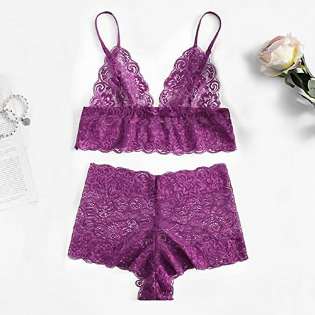 

Women Plus Size Clearance Cafuvv Women s Lace Cami with Short Lingerie Pajama Set 2 Piece Underwear Sleepwear