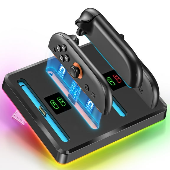 Switch 2 Joycon Controller Charging Dock, Magnetic Fast Charging Joycon 2 Charger Station with RGB Lighting