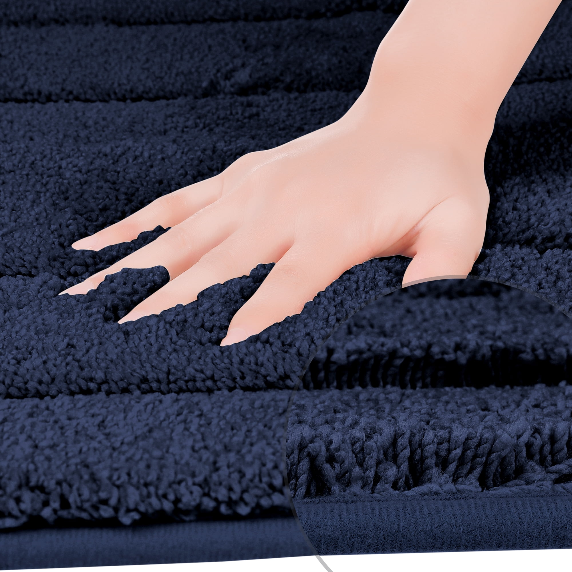 Unique Bargains Geometry Bathroom Rug Mat Soft Absorbent Non-Slip Comfortable Bath Rugs Dark Blue 16" x 24"