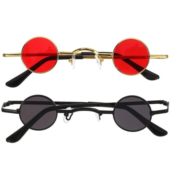 FRCOLOR Circular Eyeglass 2 Small Round Sunglasses Sunglasses Circle Sun Glasses for Men,5.91"X5.12"X1.18"