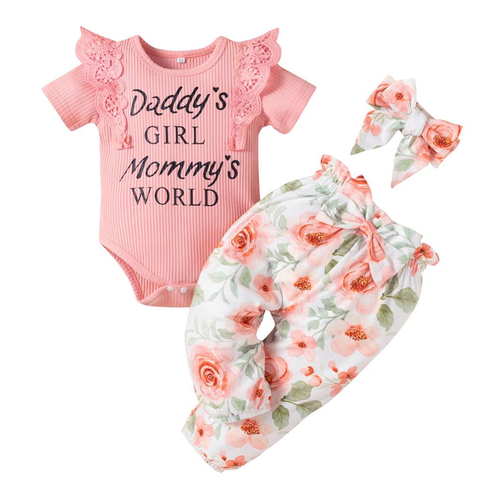 Newborn Baby Girl Clothes Infant Outfits Ruffle Sleeve Romper Bodysuit Floral Pants Toddler Girl Outfits