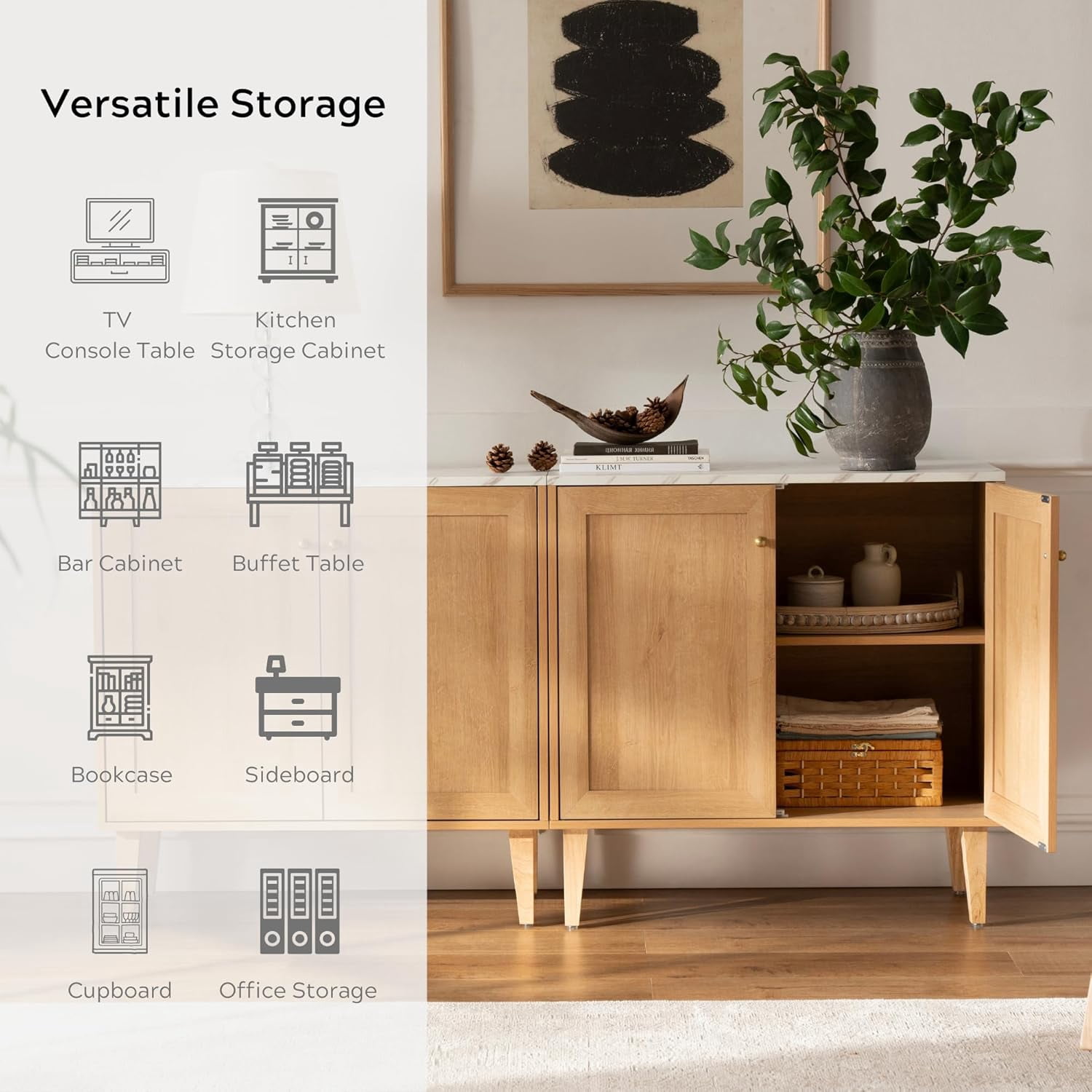 EYYTHUNG Modern Accent Cabinet with Faux Marble Top, Adjustable Shelves, 31.5 x 15.75 x 31.5 in