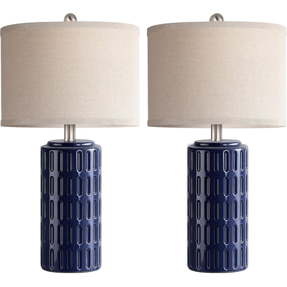 23" Farmhouse Modern Ceramic Table Lamp Set of 2 - Navy Blue Bedside Lamps for Bedroom & Living Room, Nightstand, Desk, End Table