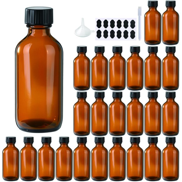 Botella de vidrio BPFY Amber Boston de 60 ml con tapa, paquete de 24 unidades, más unidades