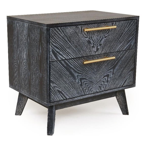 Benjara Cid Coy 23" Nightstand- 2 Drawers with Gold Metal Handles- Ash Gray