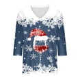 thumbnail image 4 of Women Christmas Outfit Women's Printed Crew Neck Casual Tee Shirt Loose Fit Three Quarter Sleeve Blouse Comfortable Daily Wear Soft Fabric Blue L, 4 of 4
