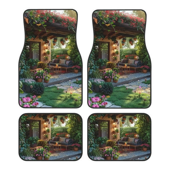 Cauagu Charming Garden Patio Pattern Car Floor Mats,Car Carpet Mats with Heel Pad Universal Car Foot Mat Fit Automotive SUV,Sedan,Van,4pcs