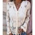 thumbnail image 4 of Women Cardigan Crochet Sweater Hollow Out Button Front V Neck Long Sleeve Knit Crop Sweater Top Color L, 4 of 7