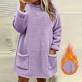 thumbnail image 2 of Lenpel Women's Plus Size Fleece Sweatshirts Long Sleeve Mock Neck Fuzzy Oversized Sweatshirts Plus Warm Pullover Tunic Tops with Pockets(Purple,X-Large), 2 of 3
