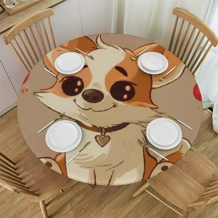 

Orinice Heart Cute Dog Round Table Cover Stain Resistant Washable Indoor Outdoor Tablecloth Kitchen Dining Wedding Parties Picnic Farmhouse 100% Polyester Fiber 38-42