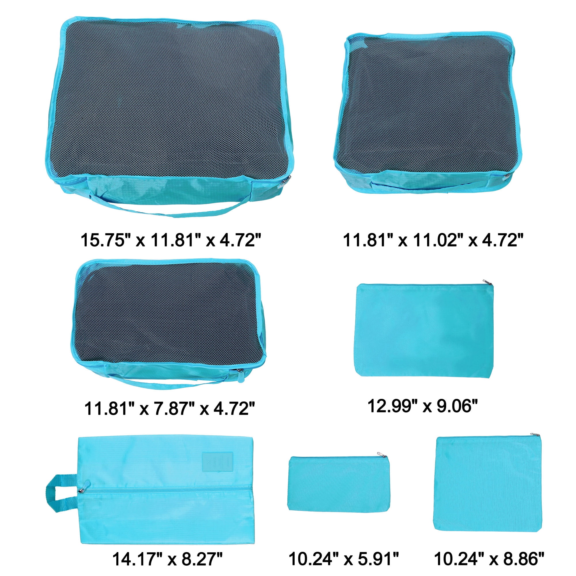 Unique Bargains 7Pcs Zipper Design Packing Cube Set For Luggage Sky Blue
