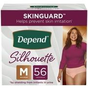 Depend Silhouette Adult Incontinence Underwear for Women, M, Pink, 56Ct