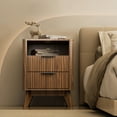 thumbnail image 3 of CHITOOMA 2-Drawer Nightstand with Open Shelf, Wood Fluted Bedside Table with Storage, Small End Table for Bedroom Living Room, Walnut, 3 of 9