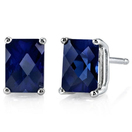 Peora 2.50 Ct T.G.W. Radiant-Cut Created Blue Sapphire 14K White Gold Stud Earrings