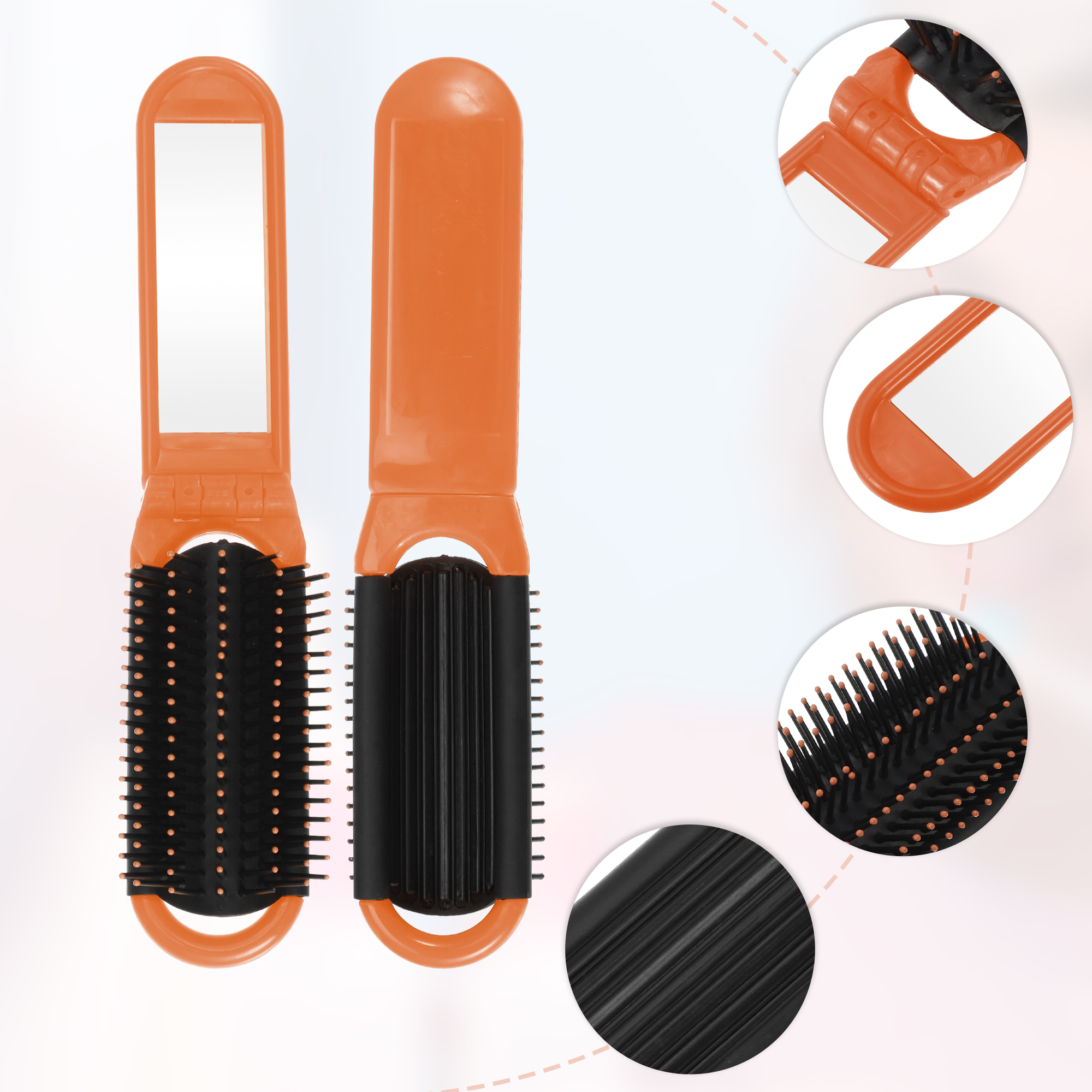 Unique Bargains 1Pc Portable Foldable Mirror Comb Orange