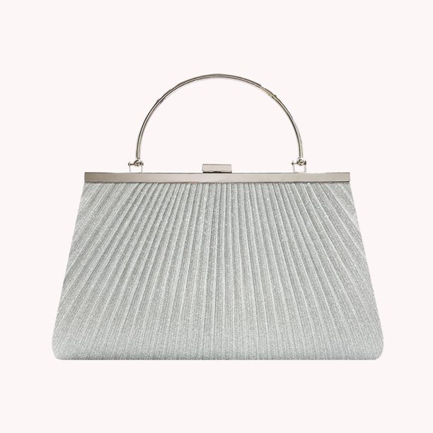 Bolsos de embrague de noche para mujer Bolsos de banquete de señora plisados con cadena elegante (plata)