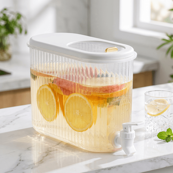 Aemutady 1 Gallon Beverage Dispenser for Fridge, Drink Dispenser with Lid, Refrigerator Drinks Container for Parties, Juice Pitcher, Easy-Pour Spout, White