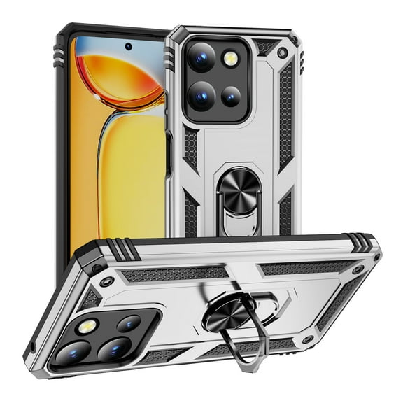 Case for Motorola Moto G (2025), Military Grade Protection Shockproof Non-Slip Cover with Metal Rotatable Ring Stand, Magnetic Car Mount Holder Fashion Case for Motorola Moto G (2025), Silver