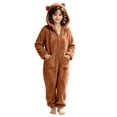 thumbnail image 2 of JOANKDMI Tween Girls Fuzzy Fleece Size 12-13 Onesie Pajamas with Cute Ears Hood and Pockets Zipper One Piece Jumpsuit Warm Fluffy Sleepwear for Winter Lounge Homewear, 2 of 7