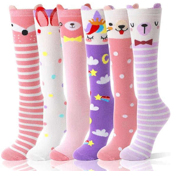 Calcetines hasta la rodilla para niños MOGGEI, 6 pares, diseño adorable de animales