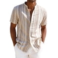 thumbnail image 2 of VgaVtl Collared Shirts for Men Button up Summer Short Sleeve Striped Holiday Mens Clothes Leisure Beach Turtleneck, 2 of 7