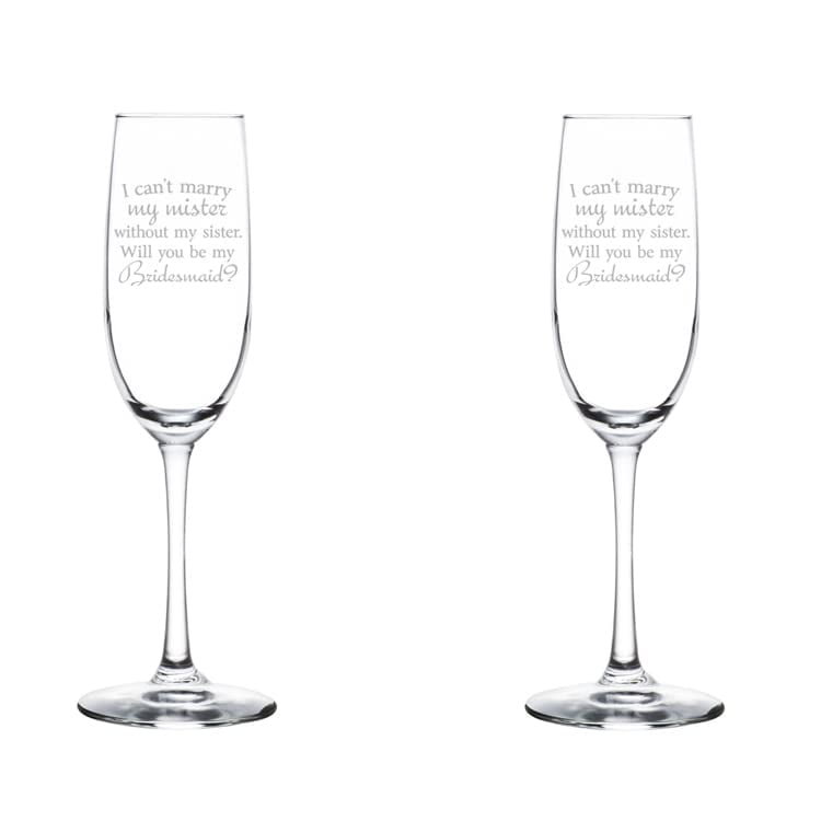Set of 2 Glass Champagne Flutes Sparkling Wine Glasses I Can't Marry My