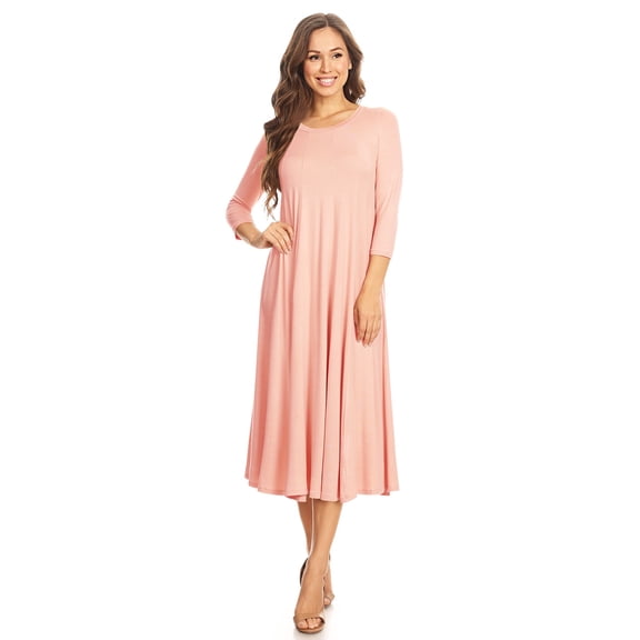 Women's Casual Basic Comfy 3/4 Sleeve Flare A-line Midi Long Maxi Dress