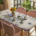 thumbnail image 3 of Purple Flowers Table Cloths for 6 Foot Rectangle Tables, Weeping Spring Floral Bicycle Retro Art Patio Waterproof Elastic Fitted Tablecloths, Washable Rectangular Table Cover for Camping, 3 of 8