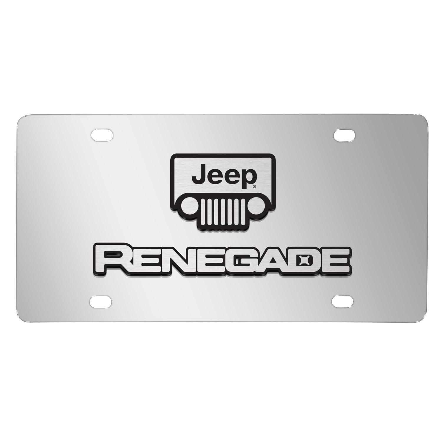 Jeep Silver 3D Logo Mirror Chrome Stainless Steel License Plate 