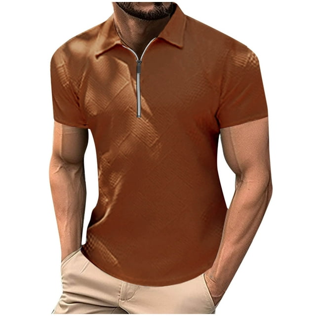 Playeras Elvqul de Hombre Manga Corta Marrón Playa sin Estampado Solapa Deportivas