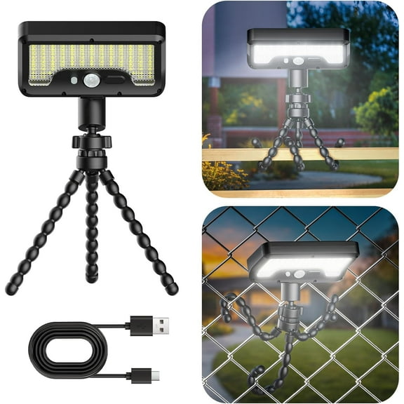 XEAZON 92 LED Solar Lights Outdoor with Motion Sensor, Octopus Stand, Adjustable Angle, USB & Solar Powered, Optical Diffuser Lens, 3 Modes, IP65 Waterproof Fence Lights for Garden, Gate (1 Pack)