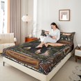 thumbnail image 3 of Castle Fairy Teens Jungle Bear Bed Sheets 4-Piece,Canoe Pinecone Tribal Aztec Full Size Sheets,Brown Red Green,1 Fitted Sheet, 1 Flat Sheet and 2 Pillowcases, 3 of 6