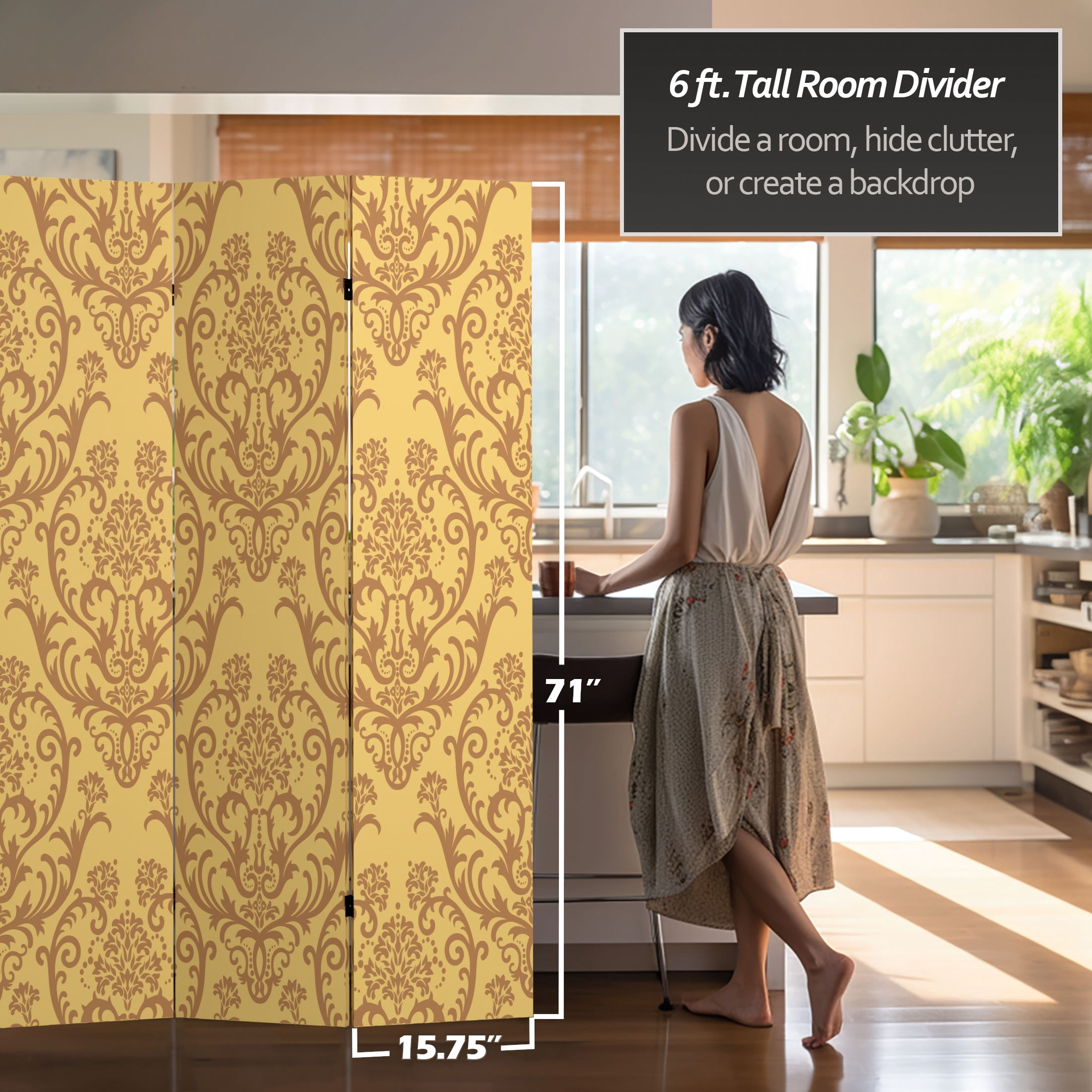 Oriental Furniture 6 ft. Tall Double Sided Damask Room Divider - 3 Panel