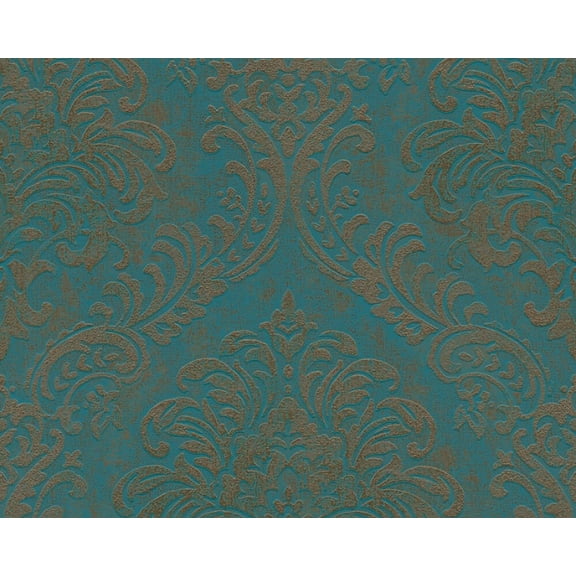 Concord Wallcoverings Modern Textured Wallpaper Baroque, Classical, Vinyl Accent Wall, Blue, Gold, Green, Metallic, Turquoise., 21 in x 33 Ft (57 sq. ft), 391124