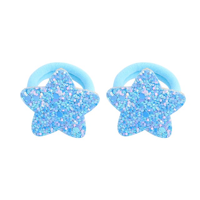 WREESH Girls High Stretch Towel Loop Rainbow Gradient Five-pointed Star Love Sequin Rubber Band Hair Loop