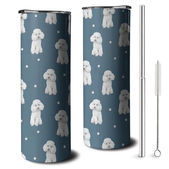 20oz Poodle Dog and Footprint Skinny Tumblers Stainless Steel Tumbler with Lid and Straw,Vacuum Insulated Double Wall Travel Tumbler Cups with Cleaning Brush for Coffee,Tea