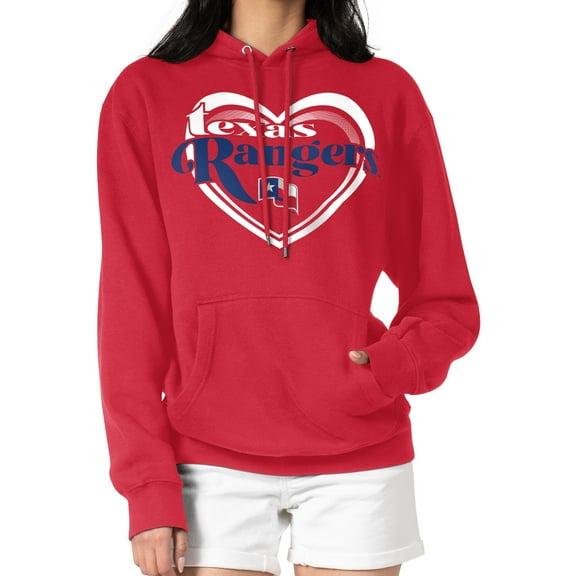 Women's G-III 4Her by Carl Banks Red Texas Rangers Double Heart Fleece Pullover Hoodie