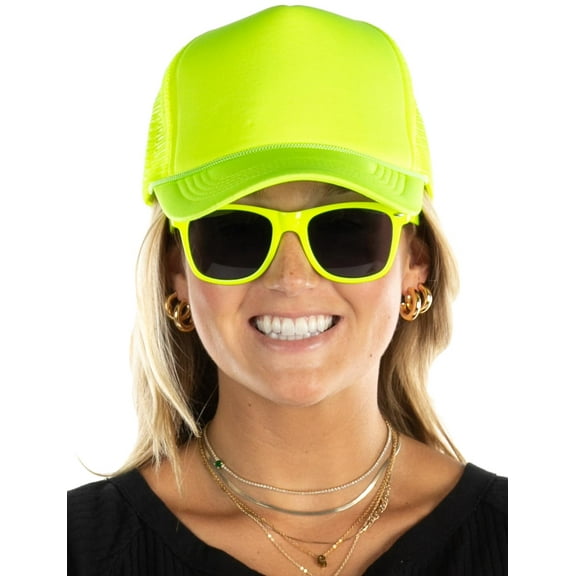 Foam Trucker Hat & Sunglasses Bundle - Neon Yellow Hat & Sunglasses