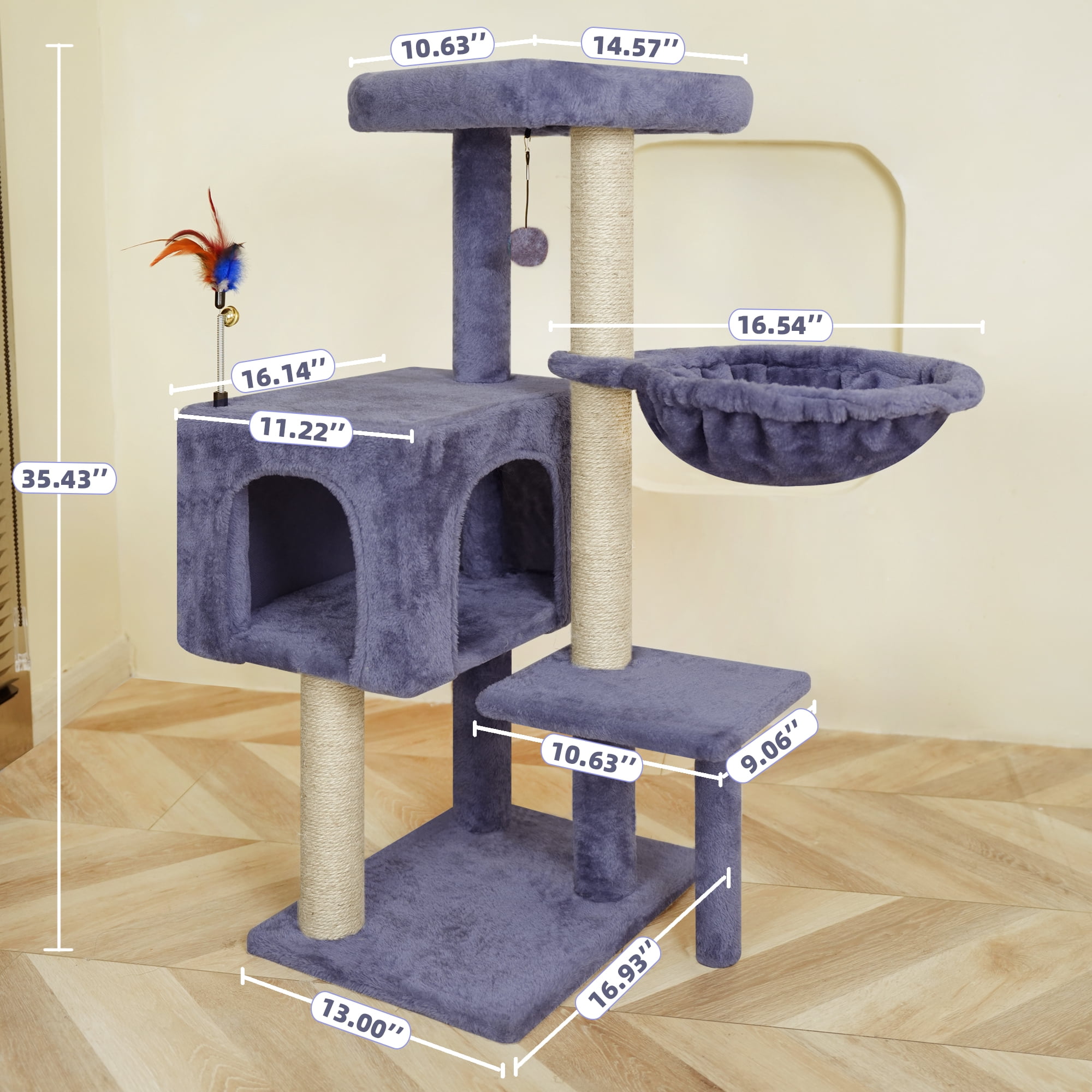 WK 35.43" Cat Tree Tower with Cat Scratching Posts,Cat tower with Cat Condo and Toy Balls,Grey