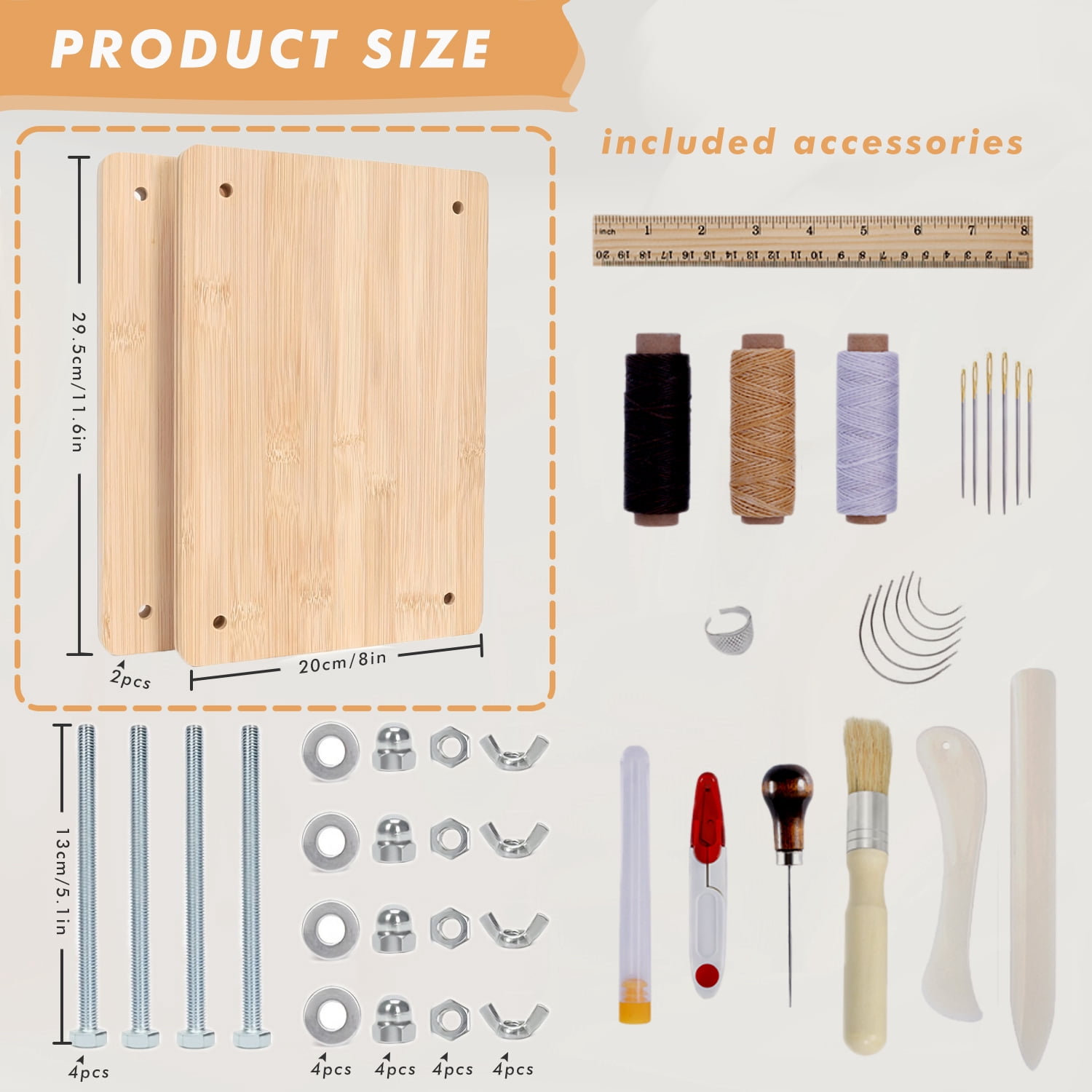Book Press Bookbinding Kit,DIY Bamboo Wood Book Binding Starter Tools with Rulers,Bone Folder,Brush,Curved Needles,Thread for Beginners 11.6*8 Inch