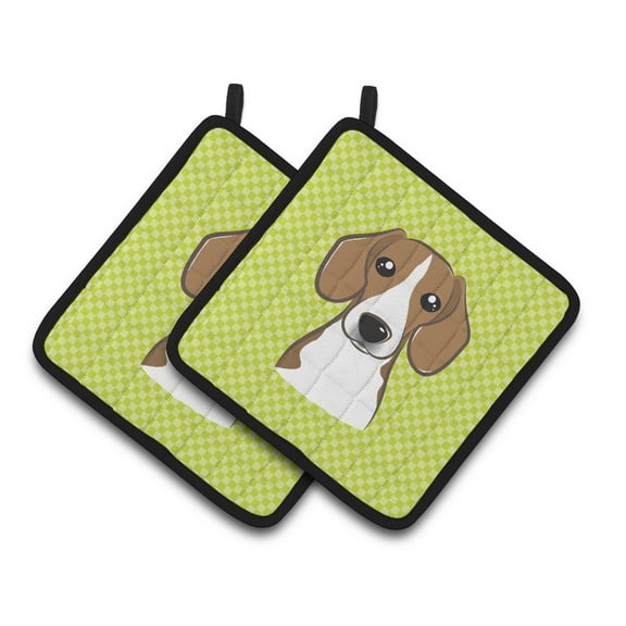Carolines Treasures BB1301PTHD Checkerboard Lime Green Beagle Pair of Pot Holders , 7.5HX7.5W, multicolor