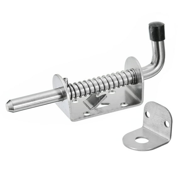 Barrel Bolt Latch, 1 Pack 10x128mm - Stainless Steel Spring Loaded Gate Latch Pin with Keeper, for Doors (Silver)