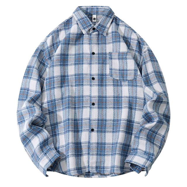 Blusa y camisa de manga larga con cuello vuelto para hombre, blusa informal a cuadros a la moda con botones y cuello vuelto, blusa de poliéster para hombre