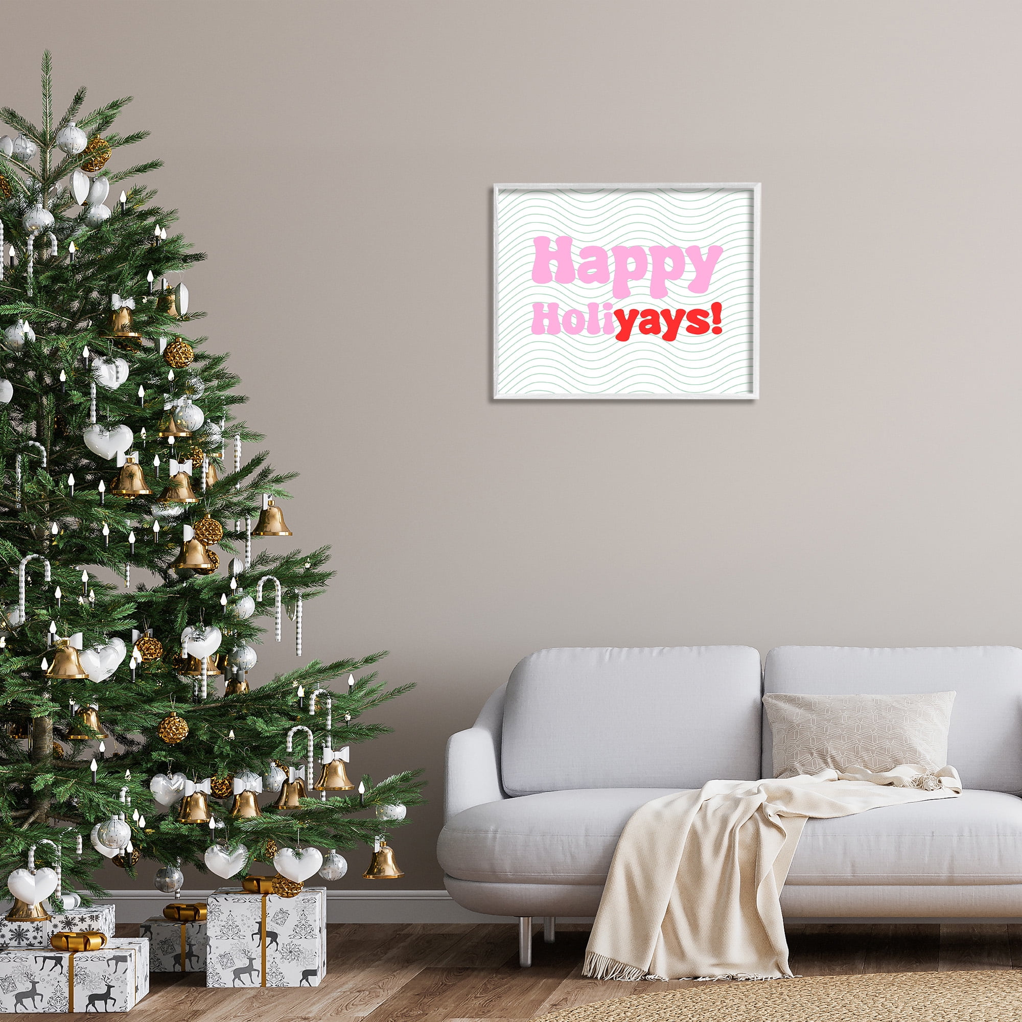 Stupell Industries Happy Holiyays Patterned Holiday Painting White Framed Art Print Wall Art, 30 x 24