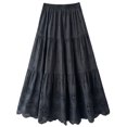 thumbnail image 4 of Arlun Women's Boho Eyelet Embroidery Maxi Skirts Elastic High Waist A-Line Summer Casual Beach Long Skirt Loose Fit Solid Color Ruffle Tiered Flowy Beach Vacation Skirts 2026 Black one Size, 4 of 4