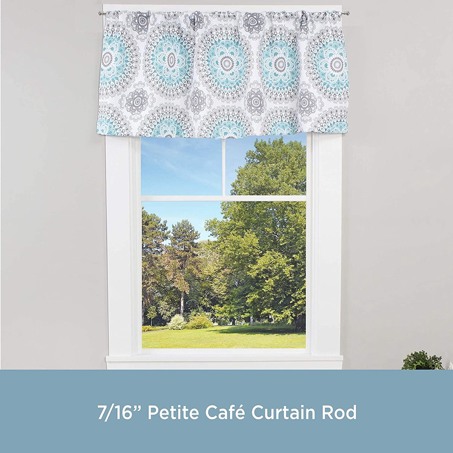 Kenney Ashby 7/16" Adjustable Decorative Caf Curtain Rod, Satin Silver, 48-84 inches