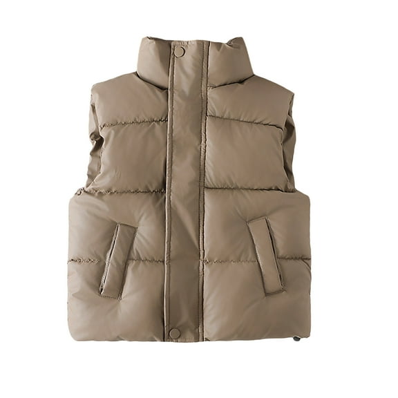 SRZYMJ Boys Packable Puffer Vest Lightweight Water-Resistant Kids' Outerwear Sleeveless Jacket with Zippered Pockets Khaki 11-12Years